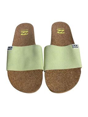 Billabong Womens Summer Sandals Size 9 Cork Sole Lime Green Fabric Slip-On